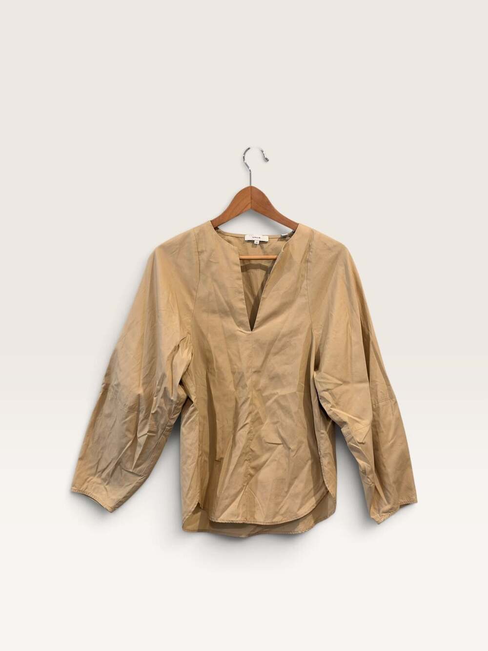 Vince V-Neck Long Sleeve Cotton Blouse Size XS Tan